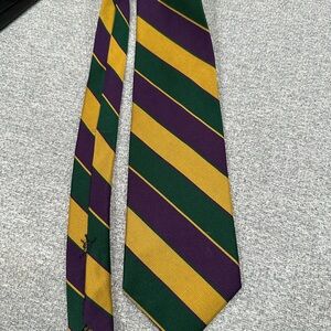 100% silk ben silver Striped Tie in Green, Purple, and Gold